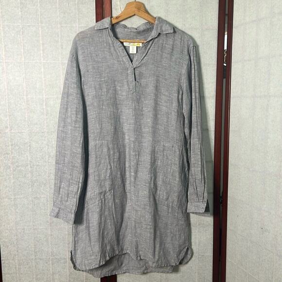 C&C CALIFORNIA LINEN LONG SLEEVE V NECK SIDE SLIT SHIRTDRESS SIZE‎ S - Picture 2 of 9